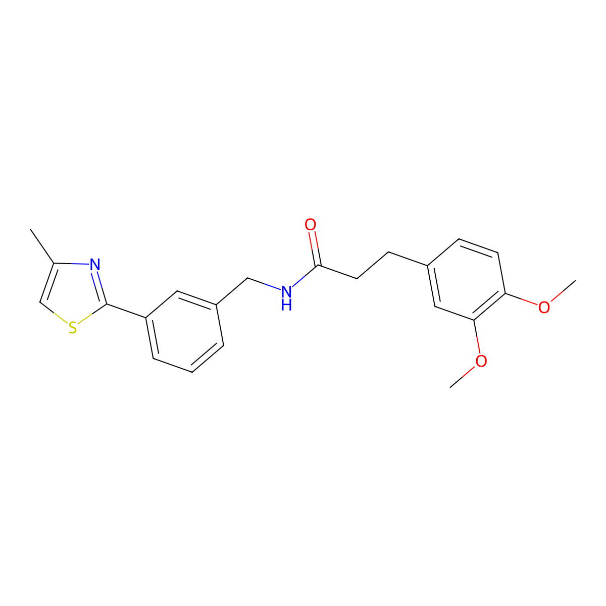 3-(3,4-dimethoxyphenyl)-N-[3-(4-methyl-1,3-thiazol-2-yl)benzyl]propanamide molecular structure, CAS 1574308-66-9