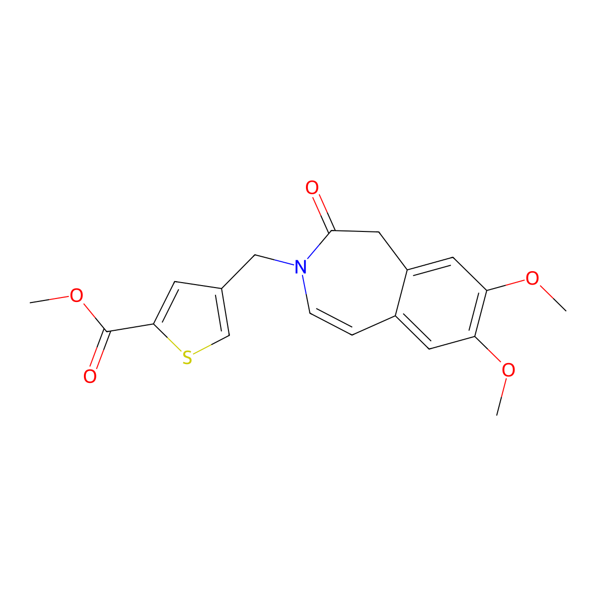 methyl 4-[(7,8-dimethoxy-2-oxo-1,2-dihydro-3H-3-benzazepin-3-yl)methyl]-2-thiophenecarboxylate molecular structure, CAS 1574308-68-1