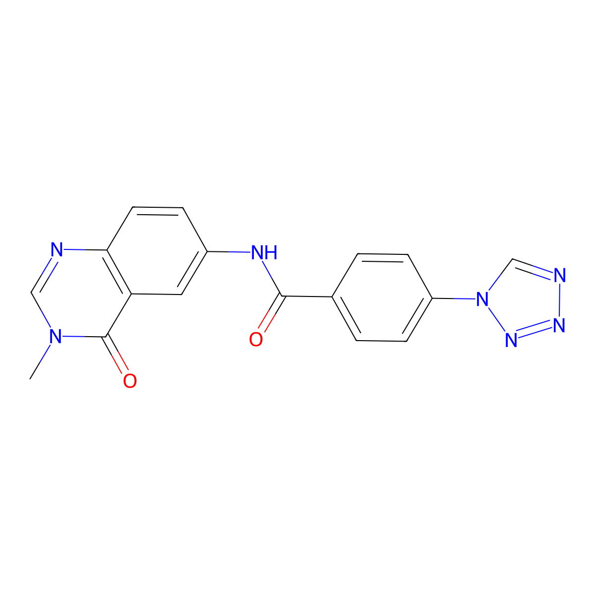 N-(3-methyl-4-oxo-3,4-dihydroquinazolin-6-yl)-4-(1H-tetrazol-1-yl)benzamide molecular structure, CAS 1574308-69-2