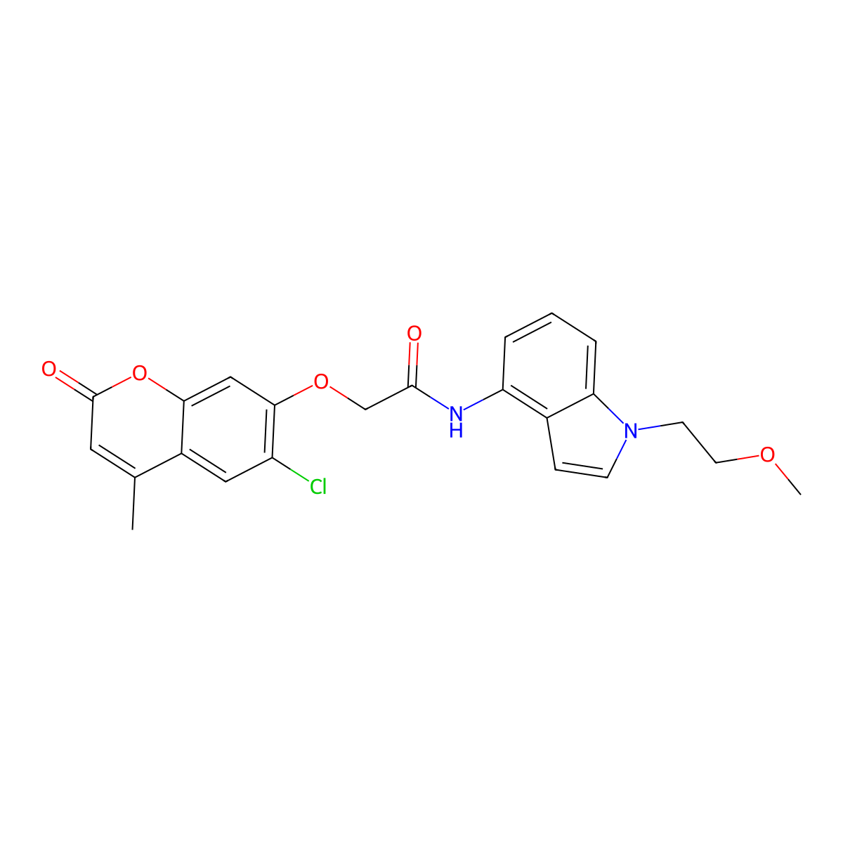 2-[(6-chloro-4-methyl-2-oxo-2H-chromen-7-yl)oxy]-N-[1-(2-methoxyethyl)-1H-indol-4-yl]acetamide molecular structure, CAS 1574308-77-2