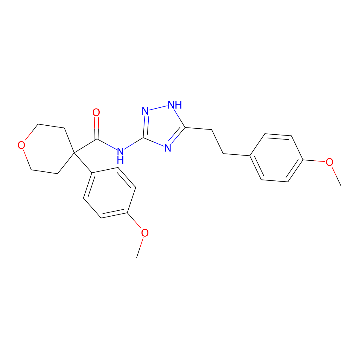 4-(4-methoxyphenyl)-N-{3-[2-(4-methoxyphenyl)ethyl]-1H-1,2,4-triazol-5-yl}tetrahydro-2H-pyran-4-carboxamide molecular structure, CAS 1574308-88-5