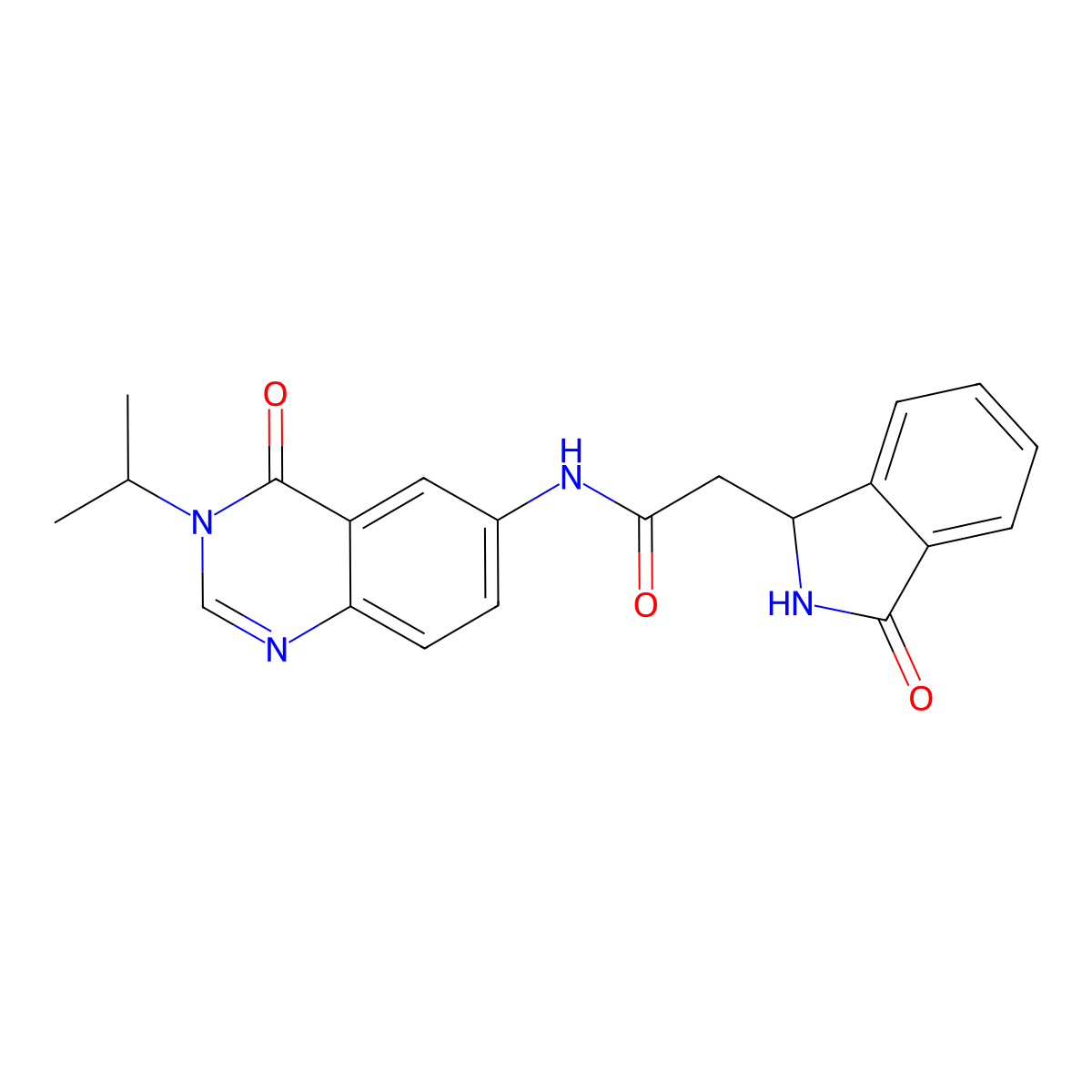 2-(3-oxo-2,3-dihydro-1H-isoindol-1-yl)-N-[4-oxo-3-(propan-2-yl)-3,4-dihydroquinazolin-6-yl]acetamide molecular structure, CAS 1574308-93-2