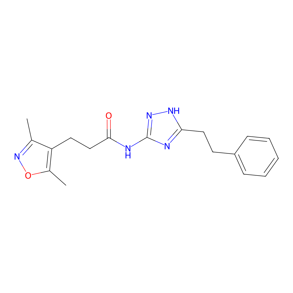 3-(3,5-dimethyl-1,2-oxazol-4-yl)-N-[3-(2-phenylethyl)-1H-1,2,4-triazol-5-yl]propanamide molecular structure, CAS 1574309-05-9
