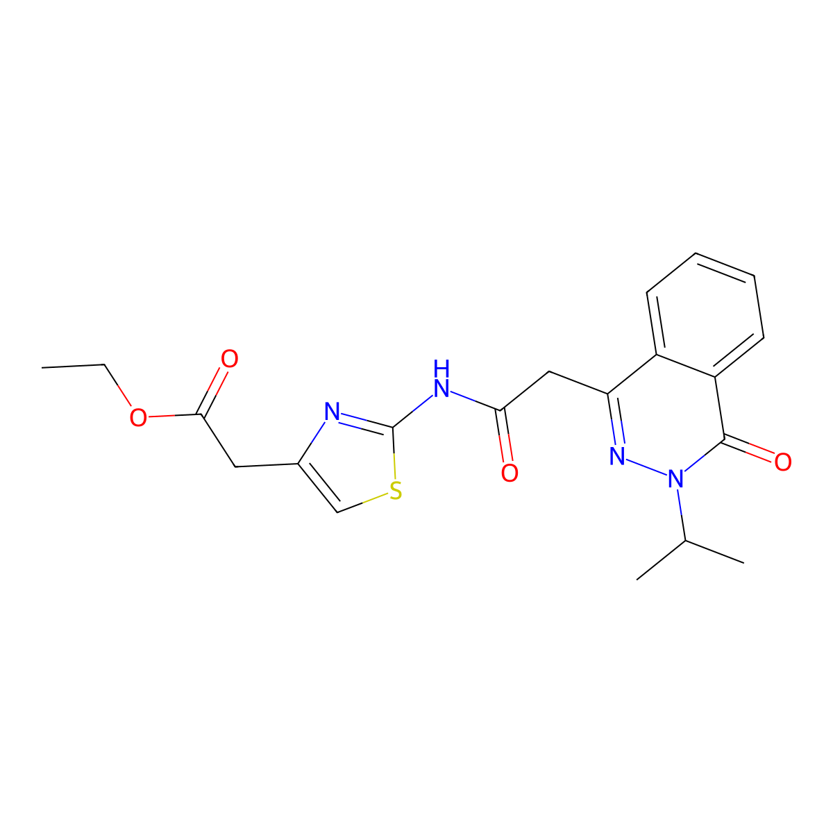 ethyl [(2Z)-2-({[4-oxo-3-(propan-2-yl)-3,4-dihydrophthalazin-1-yl]acetyl}imino)-2,3-dihydro-1,3-thiazol-4-yl]acetate molecular structure, CAS 1574309-16-2