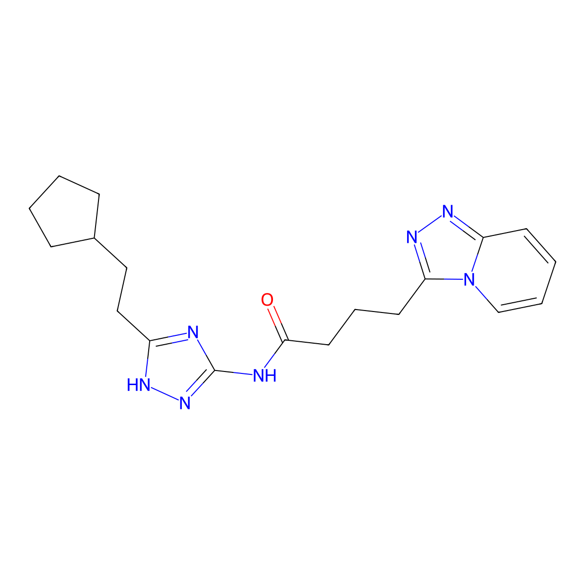 N-[3-(2-cyclopentylethyl)-1H-1,2,4-triazol-5-yl]-4-([1,2,4]triazolo[4,3-a]pyridin-3-yl)butanamide molecular structure, CAS 1574309-17-3