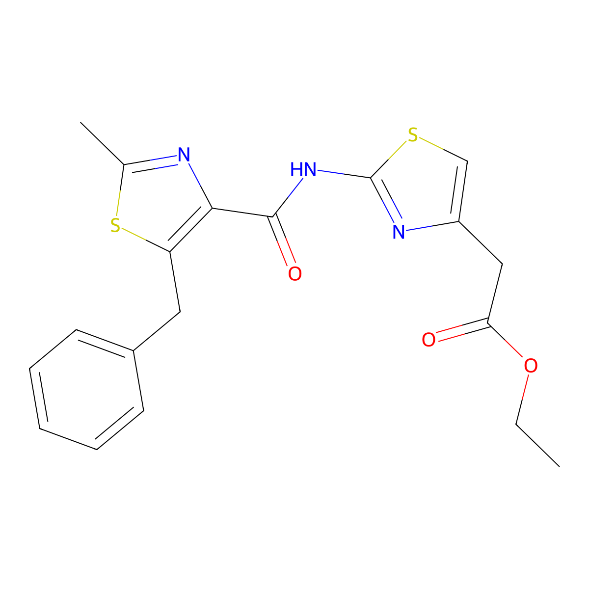 Ethyl (2-{[(5-benzyl-2-methyl-1,3-thiazol-4-yl)carbonyl]amino}-1,3-thiazol-4-yl)acetate molecular structure, CAS 1574309-24-2