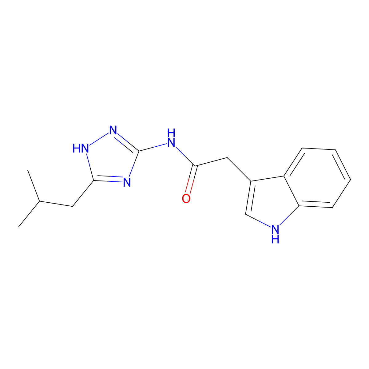 2-(1H-indol-3-yl)-N-[3-(2-methylpropyl)-1H-1,2,4-triazol-5-yl]acetamide molecular structure, CAS 1574309-35-5