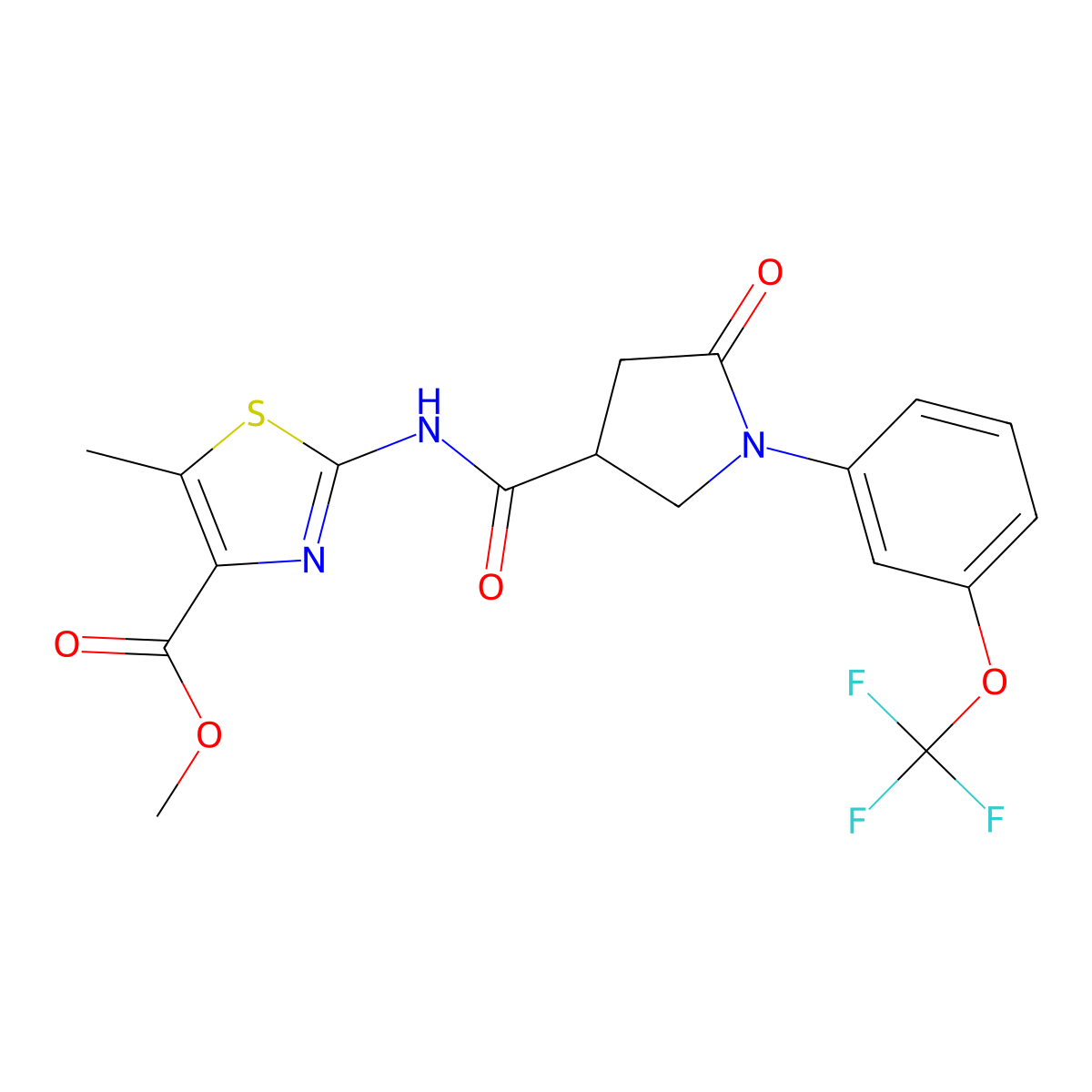 Methyl 5-methyl-2-[({5-oxo-1-[3-(trifluoromethoxy)phenyl]pyrrolidin-3-yl}carbonyl)amino]-1,3-thiazole-4-carboxylate molecular structure, CAS 1574309-45-7