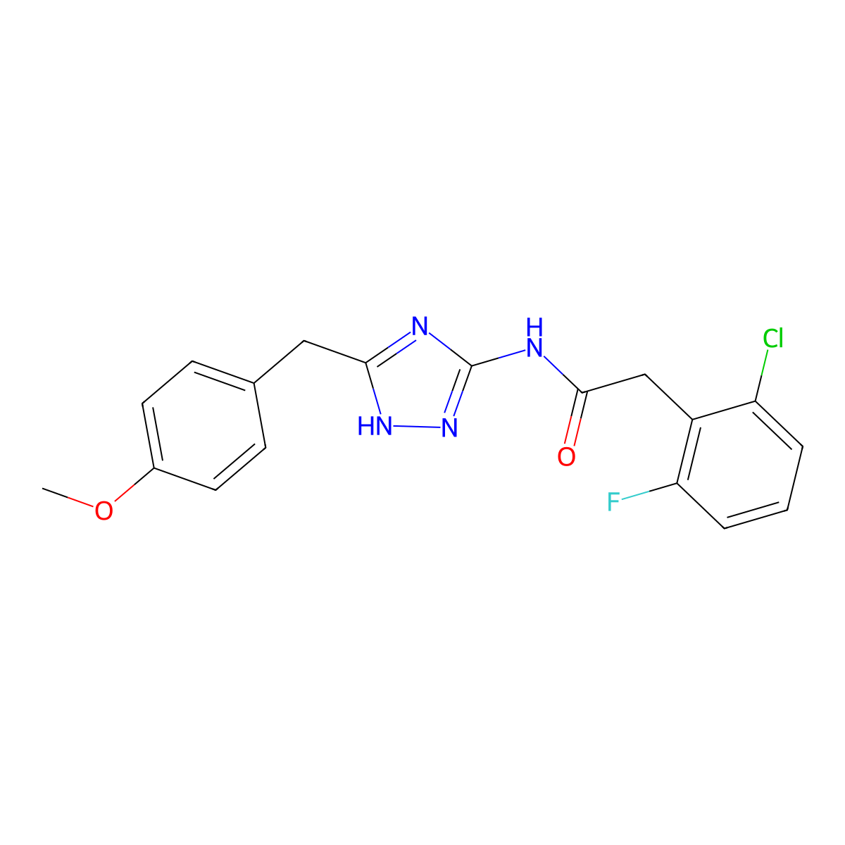 2-(2-chloro-6-fluorophenyl)-N-[3-(4-methoxybenzyl)-1H-1,2,4-triazol-5-yl]acetamide molecular structure, CAS 1574309-66-2