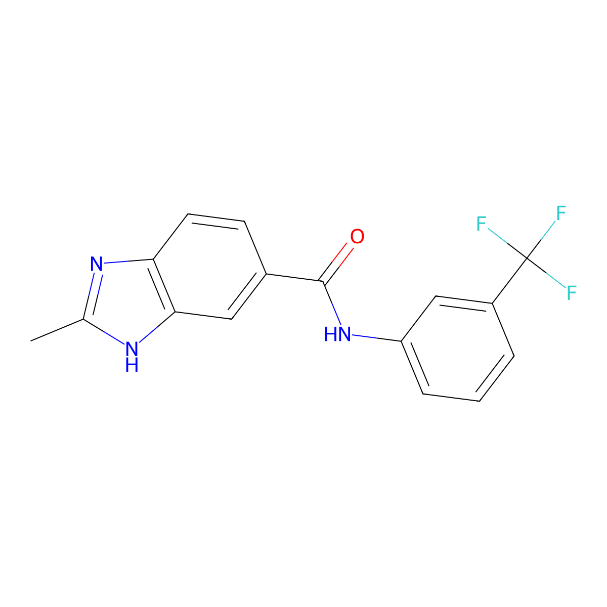 2-methyl-N-[3-(trifluoromethyl)phenyl]-1H-benzimidazole-6-carboxamide molecular structure, CAS 1574309-69-5