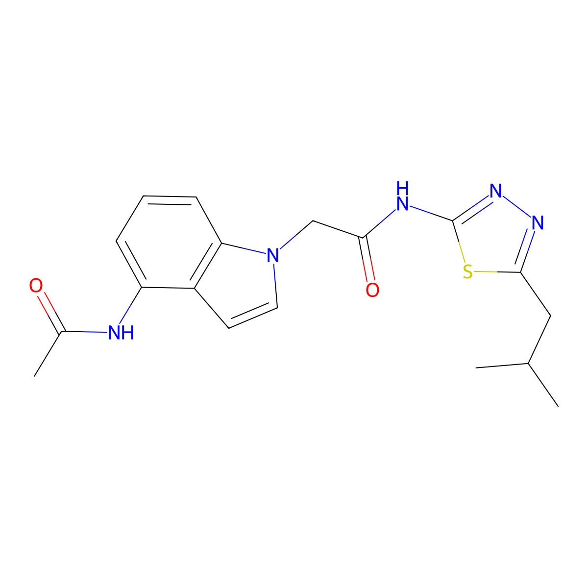 2-(4-acetamido-1H-indol-1-yl)-N-(5-isobutyl-1,3,4-thiadiazol-2-yl)acetamide molecular structure, CAS 1574309-72-0