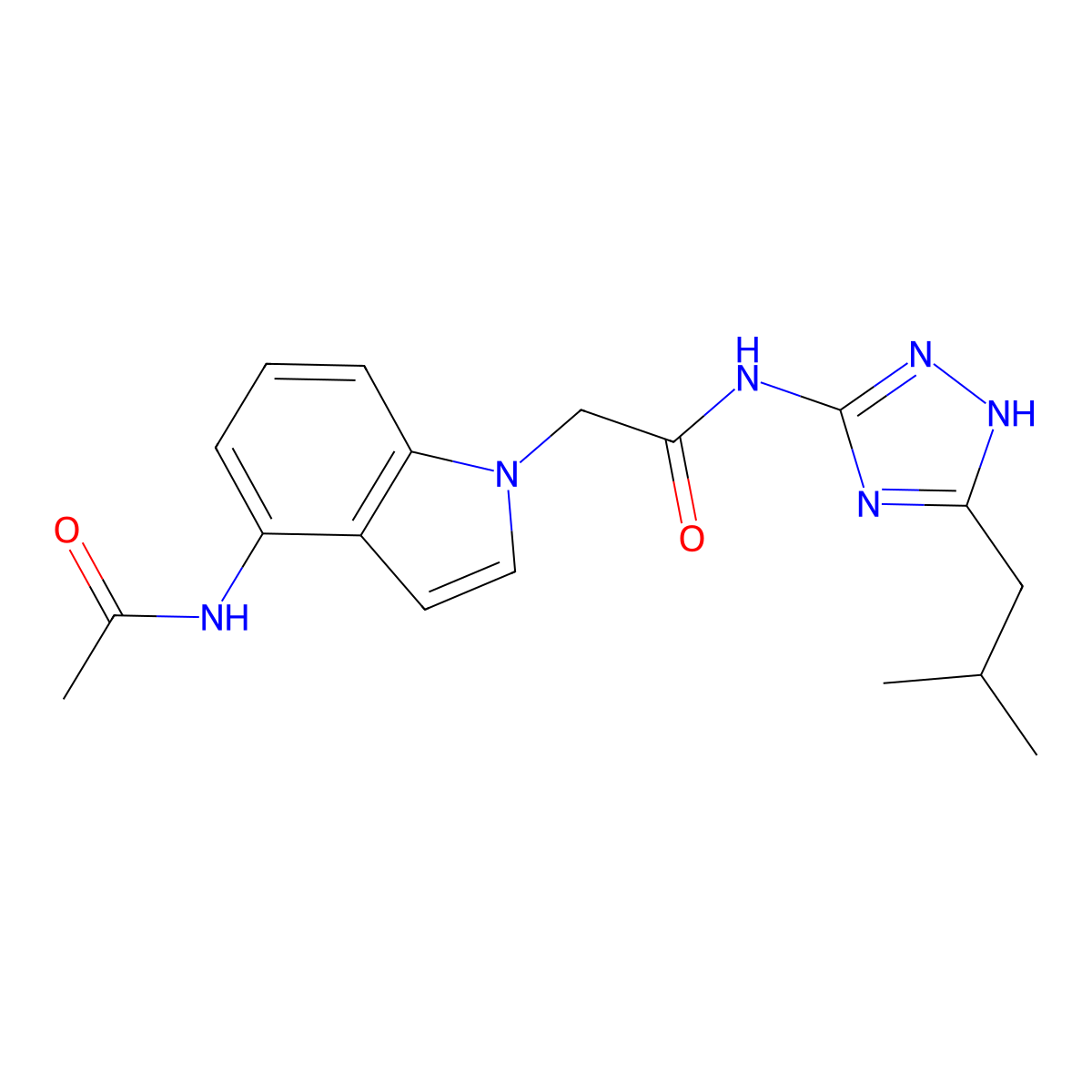 2-[4-(acetylamino)-1H-indol-1-yl]-N-[3-(2-methylpropyl)-1H-1,2,4-triazol-5-yl]acetamide molecular structure, CAS 1574309-82-2