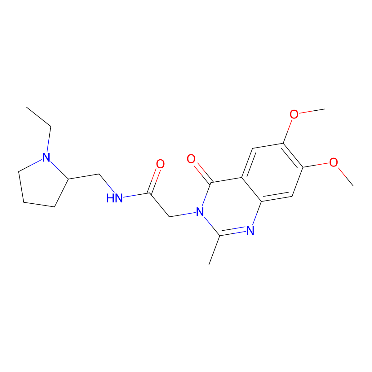 2-(6,7-dimethoxy-2-methyl-4-oxoquinazolin-3(4H)-yl)-N-[(1-ethylpyrrolidin-2-yl)methyl]acetamide molecular structure, CAS 1574309-83-3
