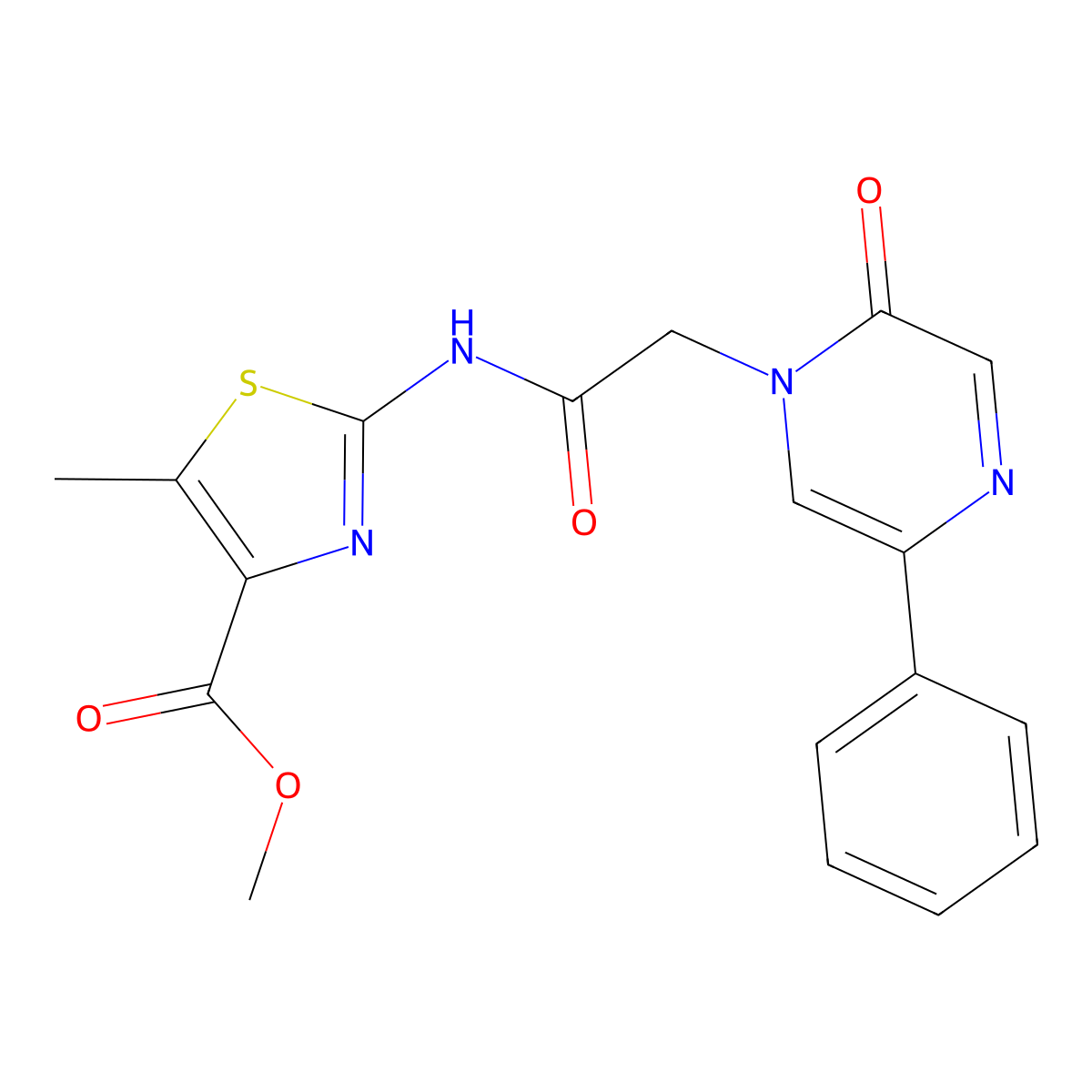 methyl 5-methyl-2-{[(2-oxo-5-phenylpyrazin-1(2H)-yl)acetyl]amino}-1,3-thiazole-4-carboxylate molecular structure, CAS 1574309-87-7
