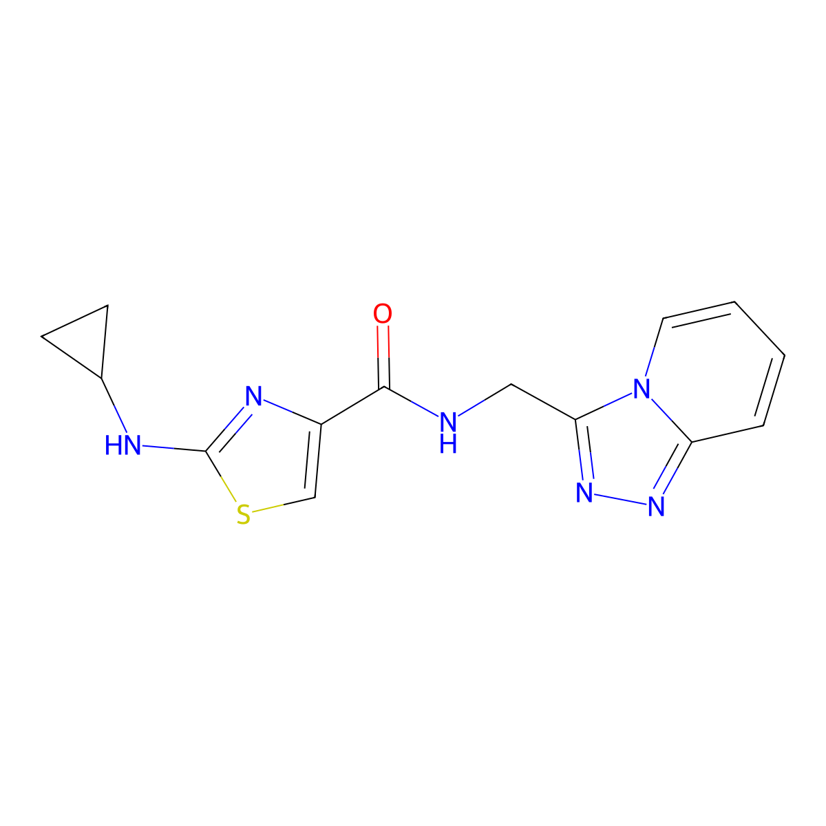 2-(cyclopropylamino)-N-([1,2,4]triazolo[4,3-a]pyridin-3-ylmethyl)-1,3-thiazole-4-carboxamide molecular structure, CAS 1574309-90-2