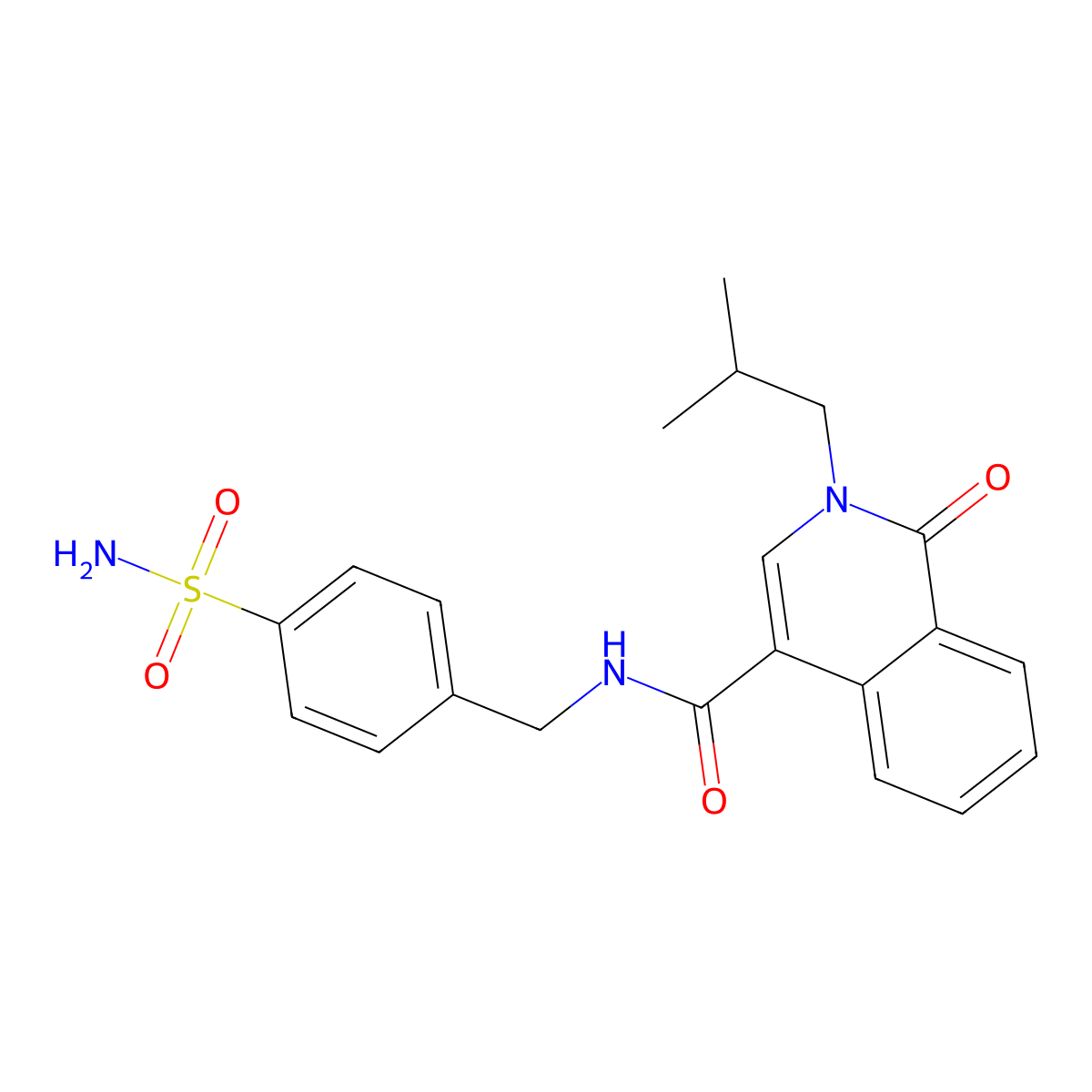 2-(2-methylpropyl)-1-oxo-N-(4-sulfamoylbenzyl)-1,2-dihydroisoquinoline-4-carboxamide molecular structure, CAS 1574309-93-5