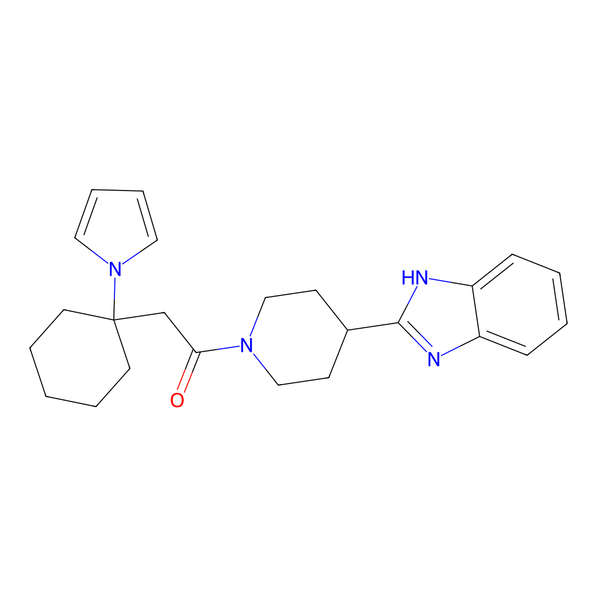 1-[4-(1H-benzimidazol-2-yl)piperidin-1-yl]-2-[1-(1H-pyrrol-1-yl)cyclohexyl]ethanone molecular structure, CAS 1574310-06-7