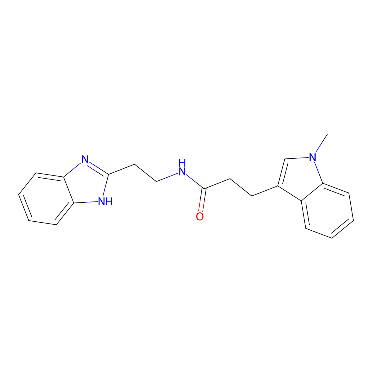 N-[2-(1H-1,3-benzimidazol-2-yl)ethyl]-3-(1-methyl-1H-indol-3-yl)propanamide molecular structure, CAS 1574310-27-2