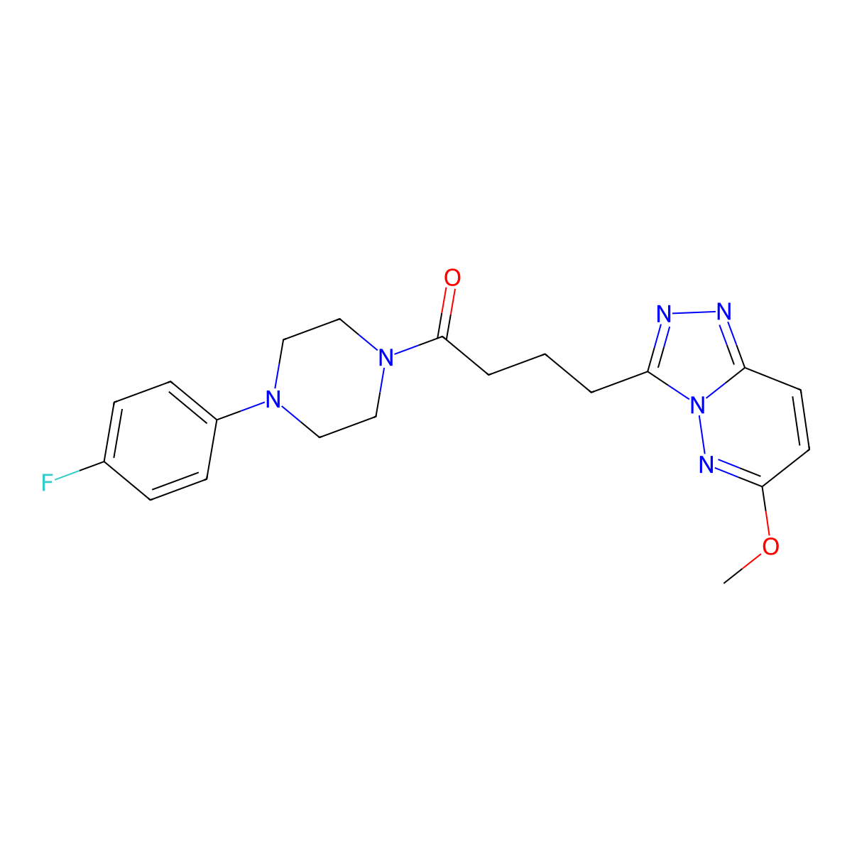 1-[4-(4-Fluorophenyl)piperazino]-4-(6-methoxy[1,2,4]triazolo[4,3-b]pyridazin-3-yl)-1-butanone molecular structure, CAS 1574310-43-2