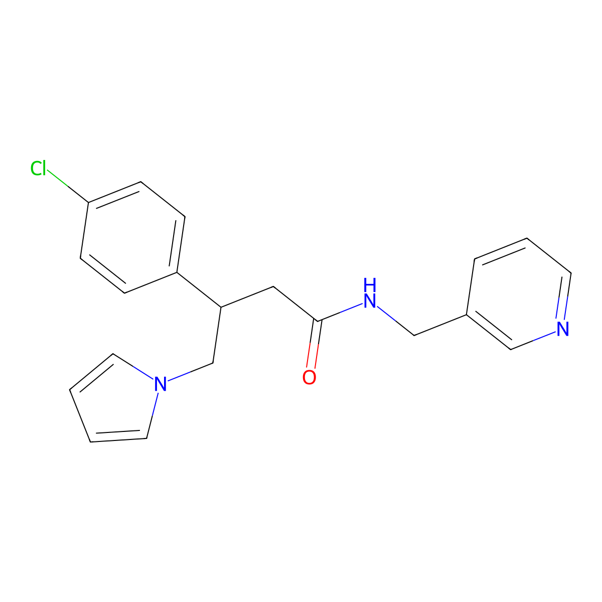 3-(4-chlorophenyl)-N-(pyridin-3-ylmethyl)-4-(1H-pyrrol-1-yl)butanamide molecular structure, CAS 1574310-57-8