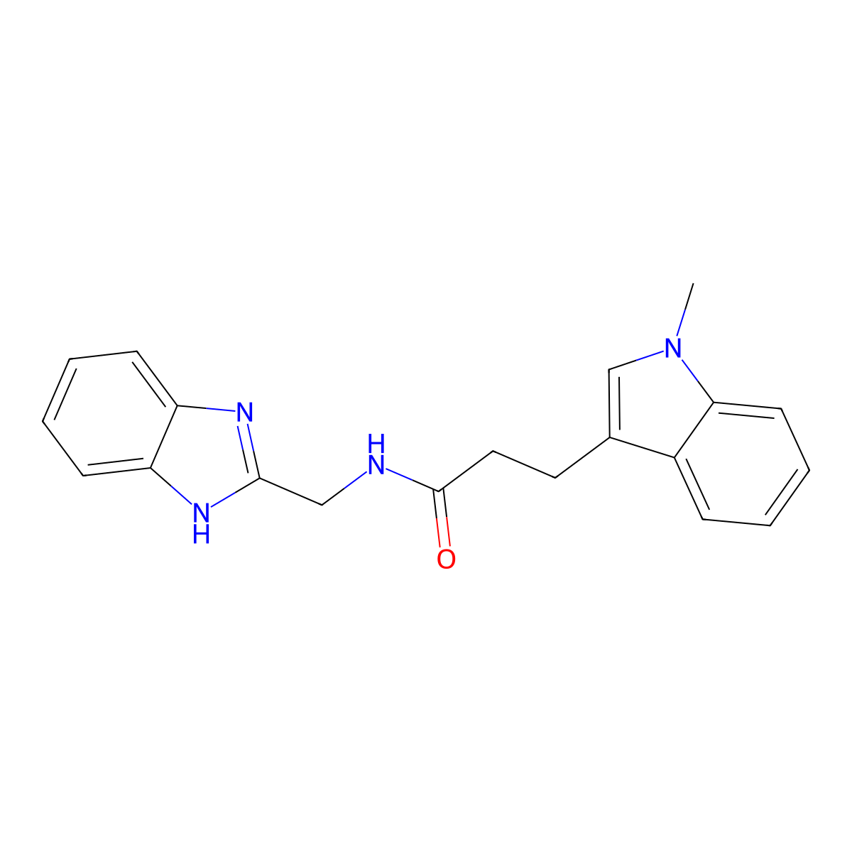 N-(1H-1,3-benzimidazol-2-ylmethyl)-3-(1-methyl-1H-indol-3-yl)propanamide molecular structure, CAS 1574310-69-2