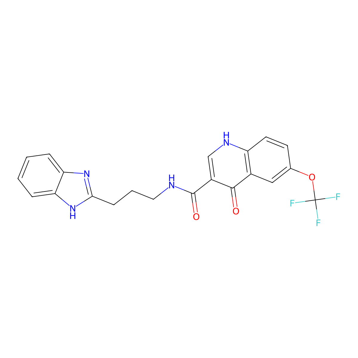 N-(3-(1H-benzo[d]imidazol-2-yl)propyl)-4-hydroxy-6-(trifluoromethoxy)quinoline-3-carboxamide molecular structure, CAS 1574310-75-0