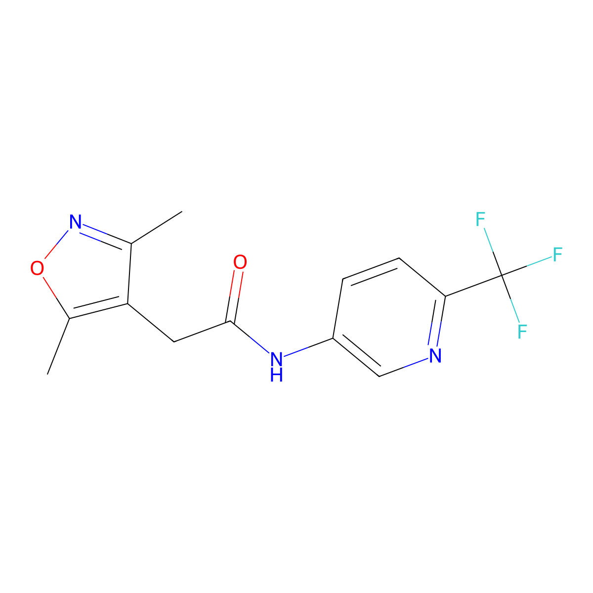2-(3,5-dimethyl-1,2-oxazol-4-yl)-N-[6-(trifluoromethyl)pyridin-3-yl]acetamide molecular structure, CAS 1574310-78-3