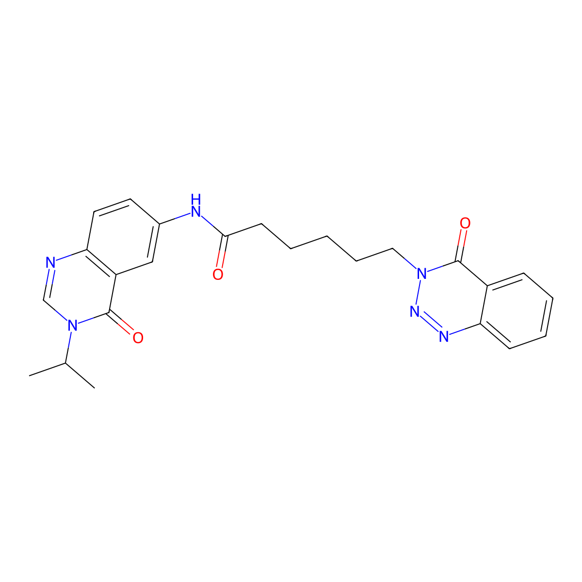 6-(4-oxo-1,2,3-benzotriazin-3(4H)-yl)-N-[4-oxo-3-(propan-2-yl)-3,4-dihydroquinazolin-6-yl]hexanamide molecular structure, CAS 1574310-84-1