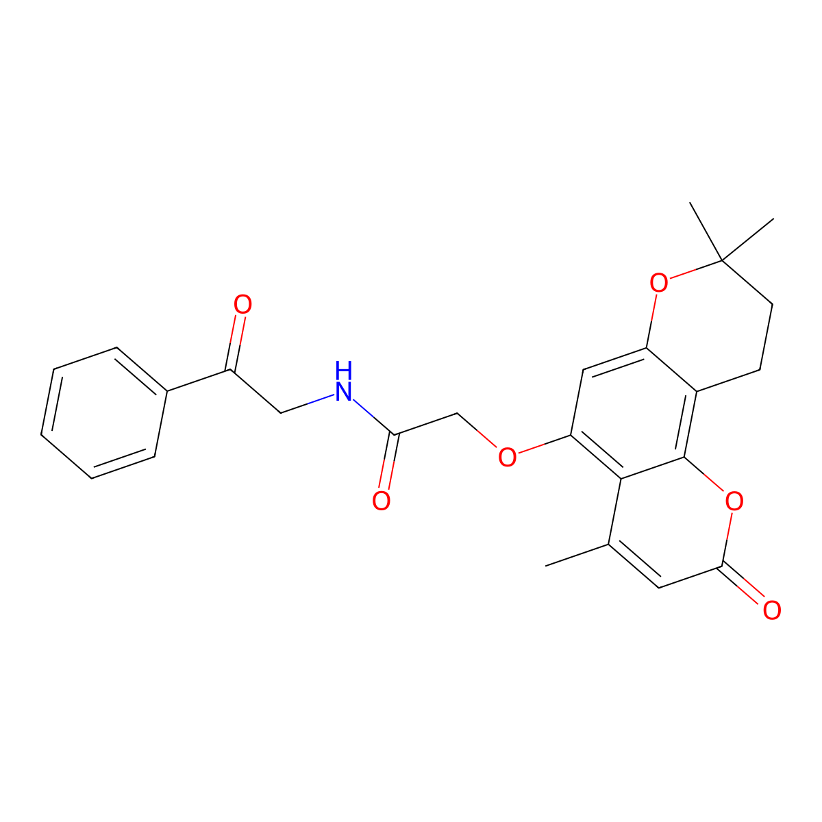 N-(2-oxo-2-phenylethyl)-2-[(4,8,8-trimethyl-2-oxo-9,10-dihydro-2H,8H-pyrano[2,3-f]chromen-5-yl)oxy]acetamide molecular structure, CAS 1574310-85-2