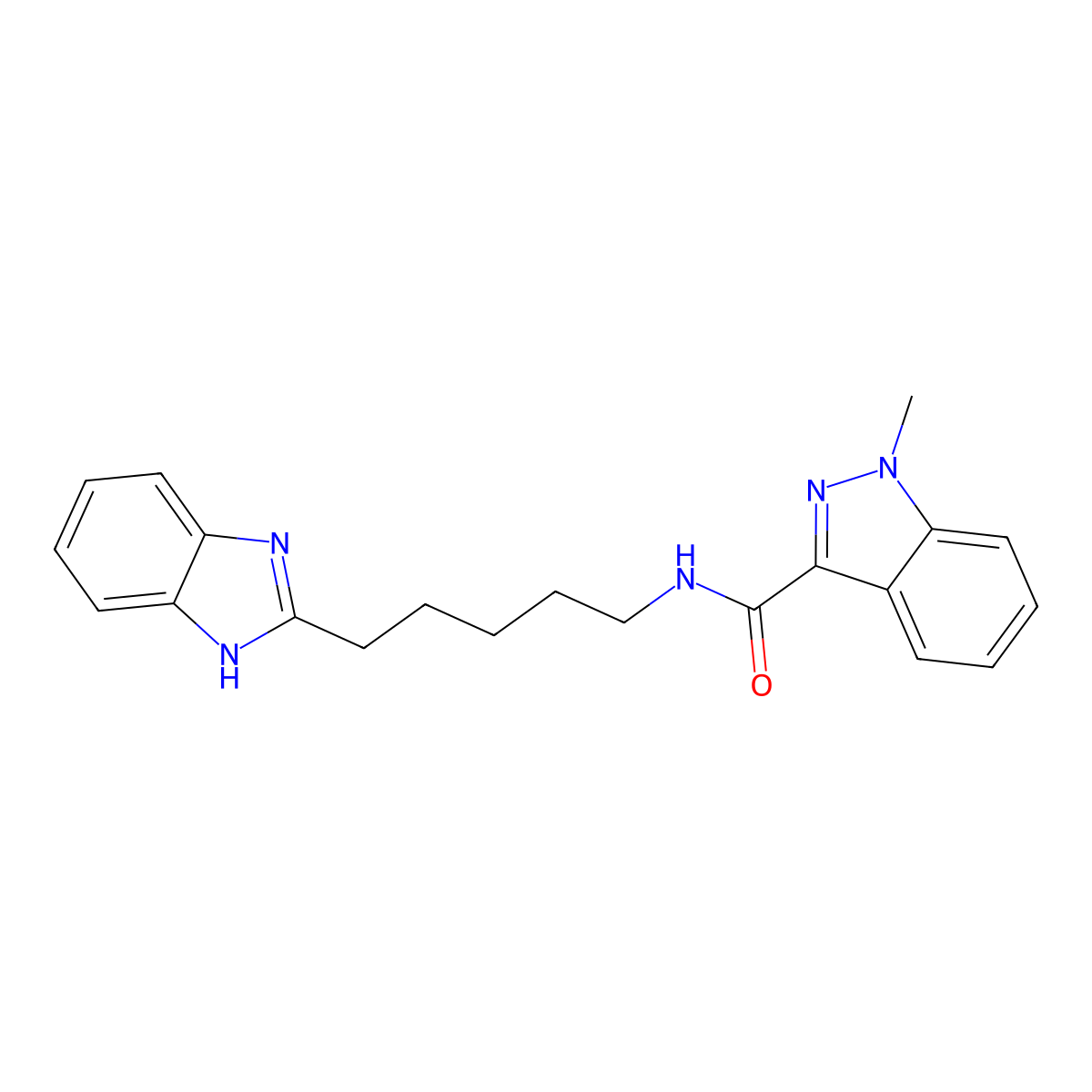 N-[5-(1H-benzimidazol-2-yl)pentyl]-1-methyl-1H-indazole-3-carboxamide molecular structure, CAS 1574310-87-4