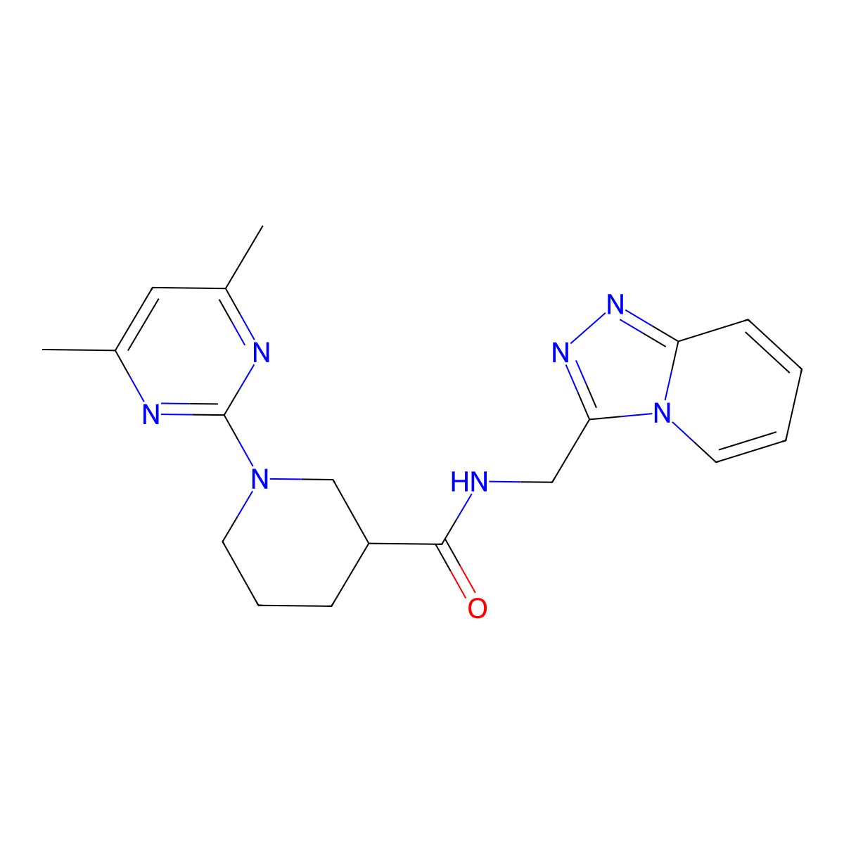 1-(4,6-dimethylpyrimidin-2-yl)-N-([1,2,4]triazolo[4,3-a]pyridin-3-ylmethyl)piperidine-3-carboxamide molecular structure, CAS 1574316-89-4