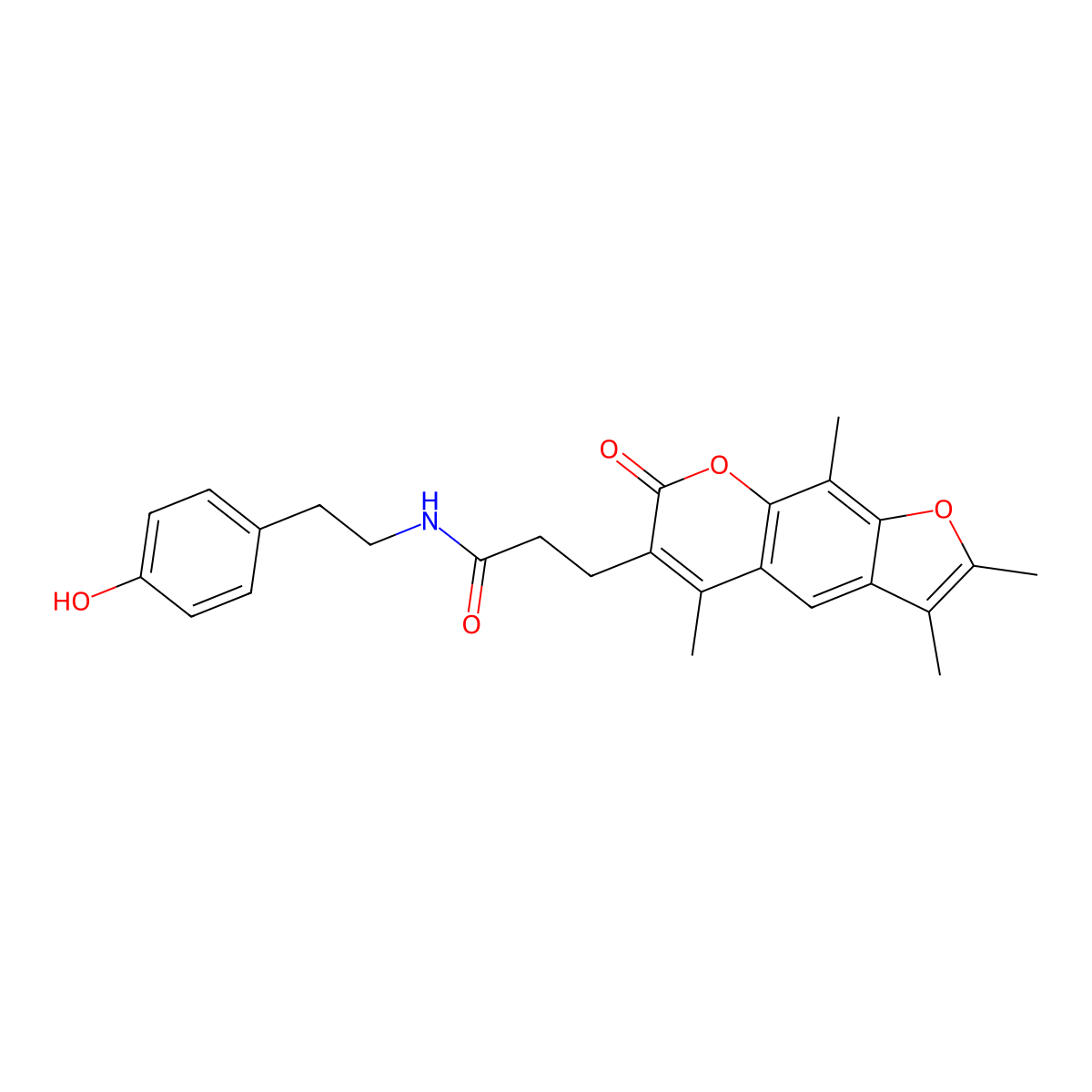 N-[2-(4-hydroxyphenyl)ethyl]-3-(2,3,5,9-tetramethyl-7-oxo-7H-furo[3,2-g]chromen-6-yl)propanamide molecular structure, CAS 1574317-14-8