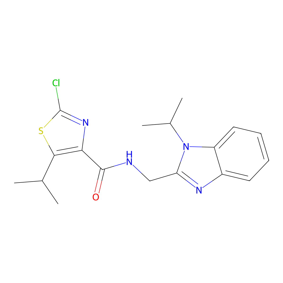 2-chloro-5-(propan-2-yl)-N-{[1-(propan-2-yl)-1H-benzimidazol-2-yl]methyl}-1,3-thiazole-4-carboxamide molecular structure, CAS 1574317-15-9