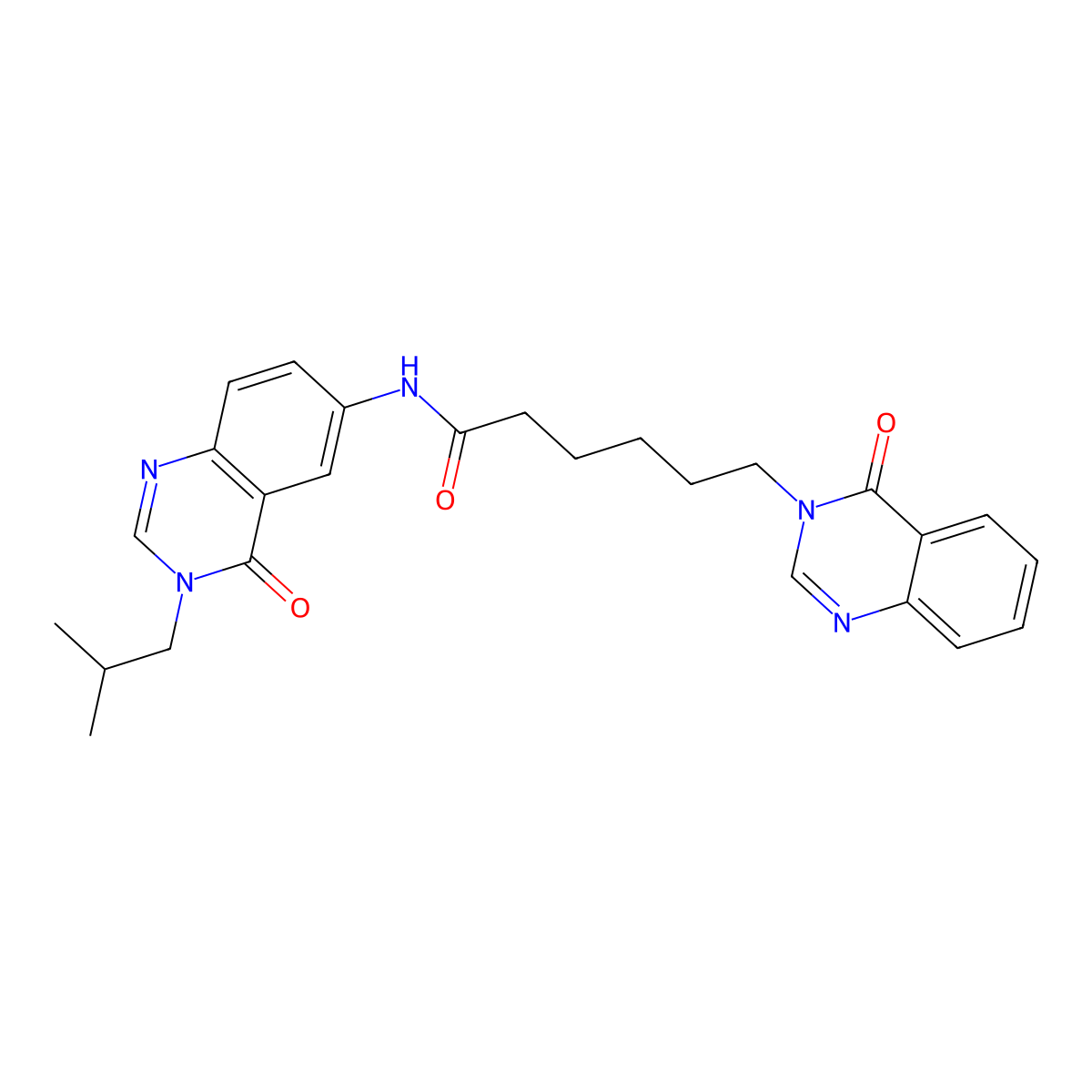 N-[3-(2-methylpropyl)-4-oxo-3,4-dihydroquinazolin-6-yl]-6-(4-oxoquinazolin-3(4H)-yl)hexanamide molecular structure, CAS 1574317-18-2