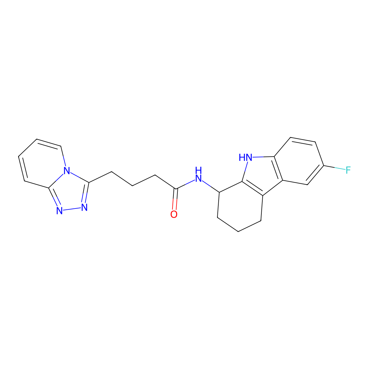 4-([1,2,4]triazolo[4,3-a]pyridin-3-yl)-N-(6-fluoro-2,3,4,9-tetrahydro-1H-carbazol-1-yl)butanamide molecular structure, CAS 1574317-30-8