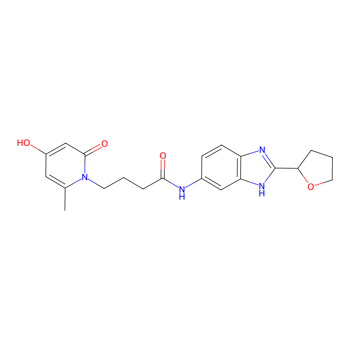 4-(4-hydroxy-6-methyl-2-oxopyridin-1(2H)-yl)-N-[2-(tetrahydrofuran-2-yl)-1H-benzimidazol-6-yl]butanamide molecular structure, CAS 1574317-44-4