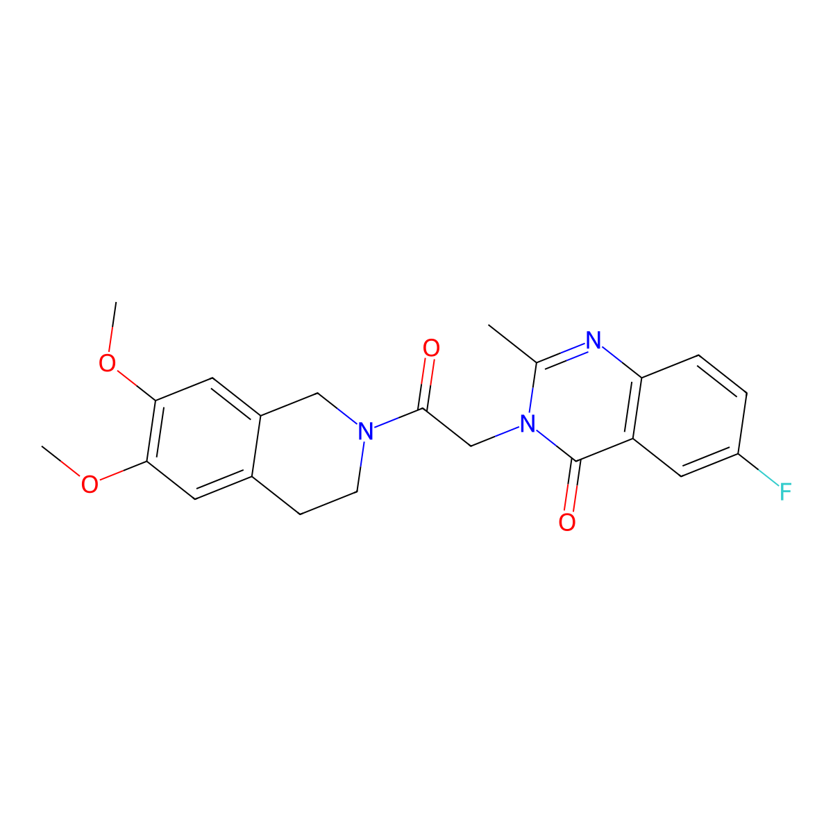 3-[2-(6,7-dimethoxy-3,4-dihydroisoquinolin-2(1H)-yl)-2-oxoethyl]-6-fluoro-2-methylquinazolin-4(3H)-one molecular structure, CAS 1574317-47-7