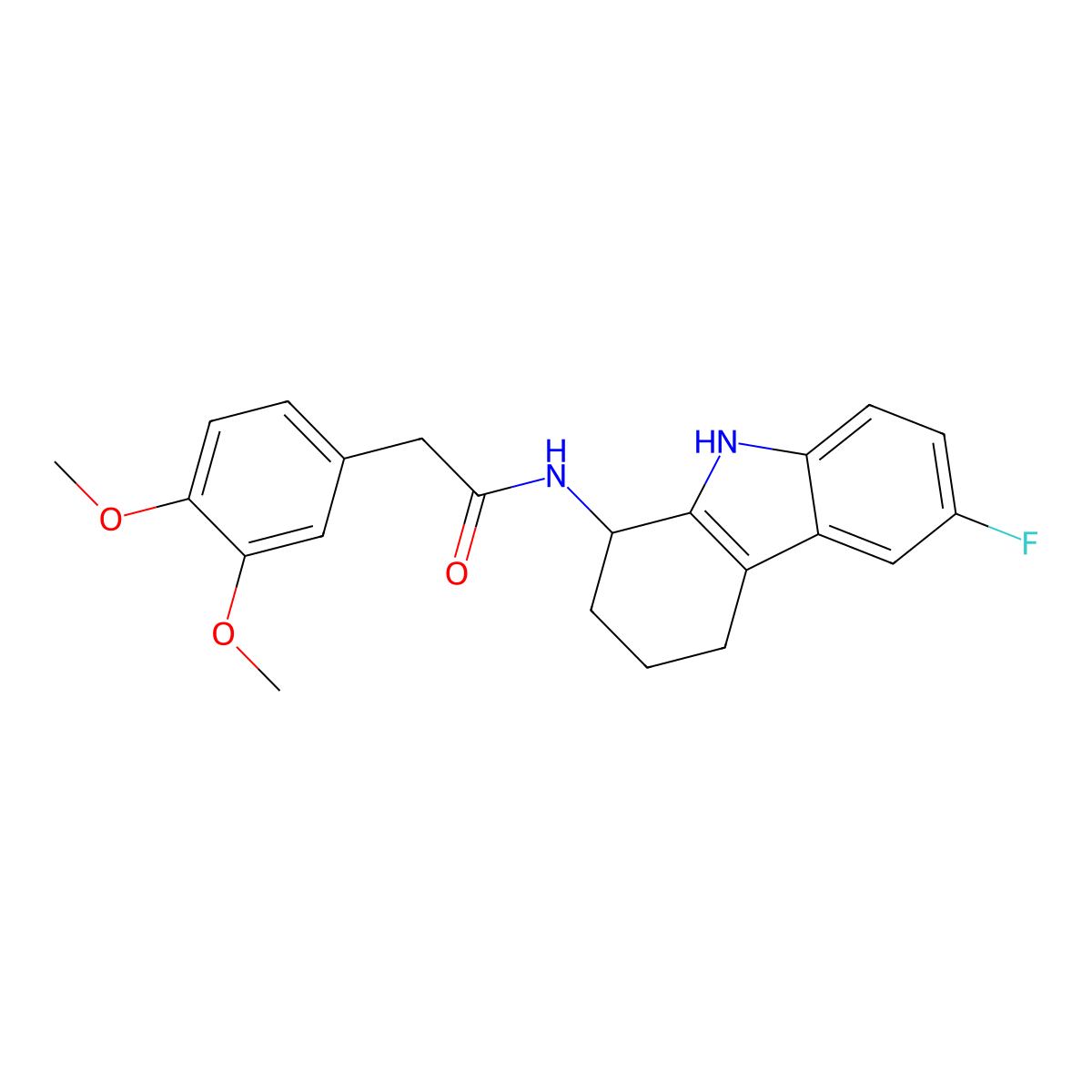 2-(3,4-dimethoxyphenyl)-N-(6-fluoro-2,3,4,9-tetrahydro-1H-carbazol-1-yl)acetamide molecular structure, CAS 1574317-53-5