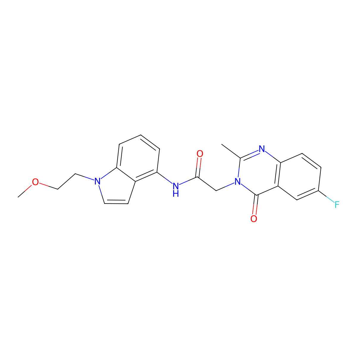 2-(6-fluoro-2-methyl-4-oxoquinazolin-3(4H)-yl)-N-[1-(2-methoxyethyl)-1H-indol-4-yl]acetamide molecular structure, CAS 1574317-59-1