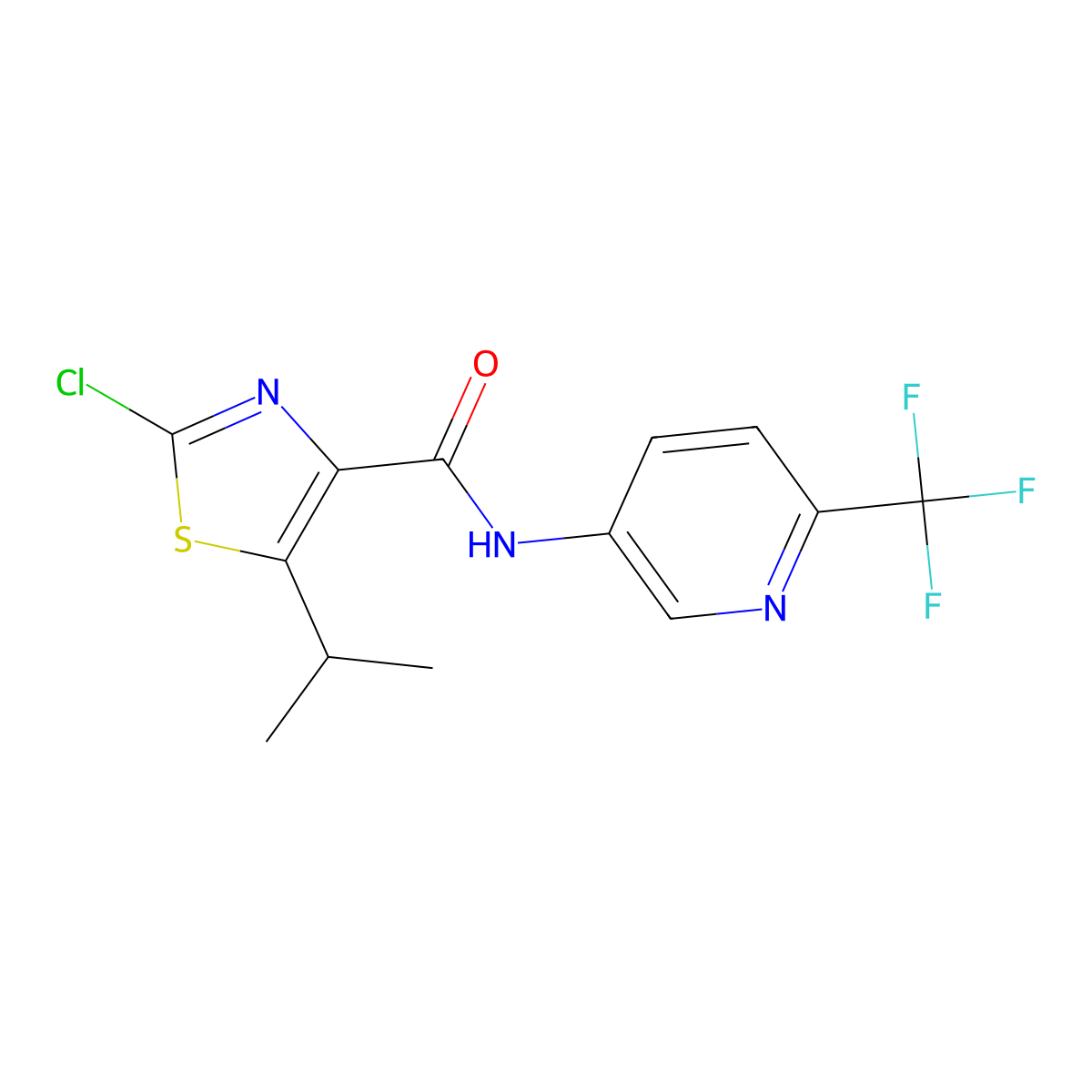 2-chloro-5-(propan-2-yl)-N-[6-(trifluoromethyl)pyridin-3-yl]-1,3-thiazole-4-carboxamide molecular structure, CAS 1574318-13-0