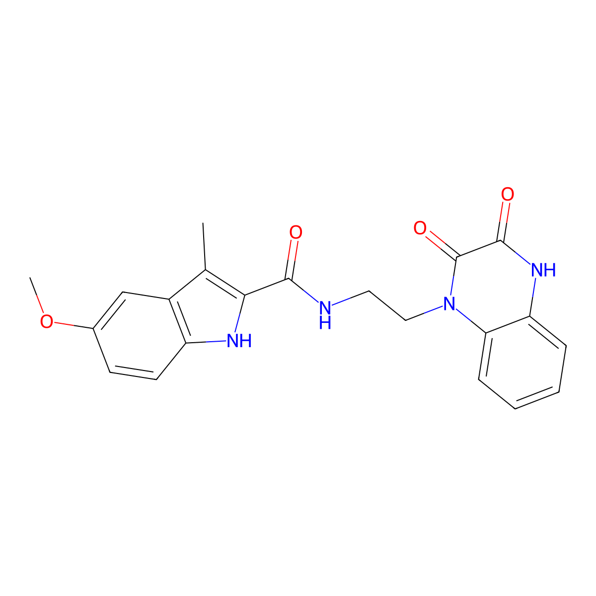 N-(2-(3-hydroxy-2-oxoquinoxalin-1(2H)-yl)ethyl)-5-methoxy-3-methyl-1H-indole-2-carboxamide molecular structure, CAS 1574318-17-4