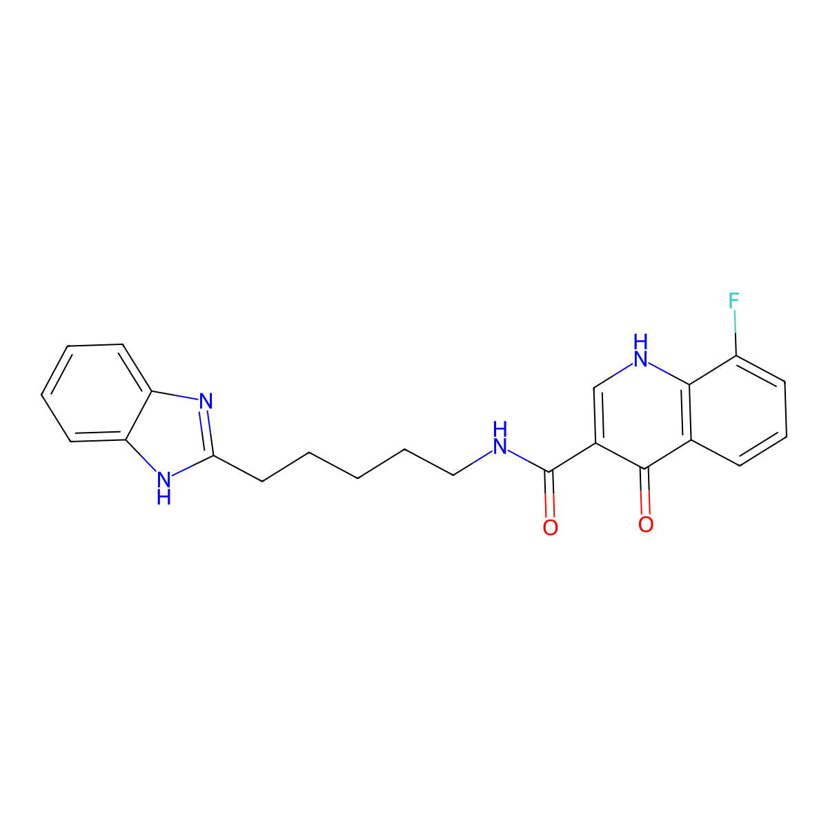 N-(5-(1H-benzo[d]imidazol-2-yl)pentyl)-8-fluoro-4-hydroxyquinoline-3-carboxamide molecular structure, CAS 1574318-40-3
