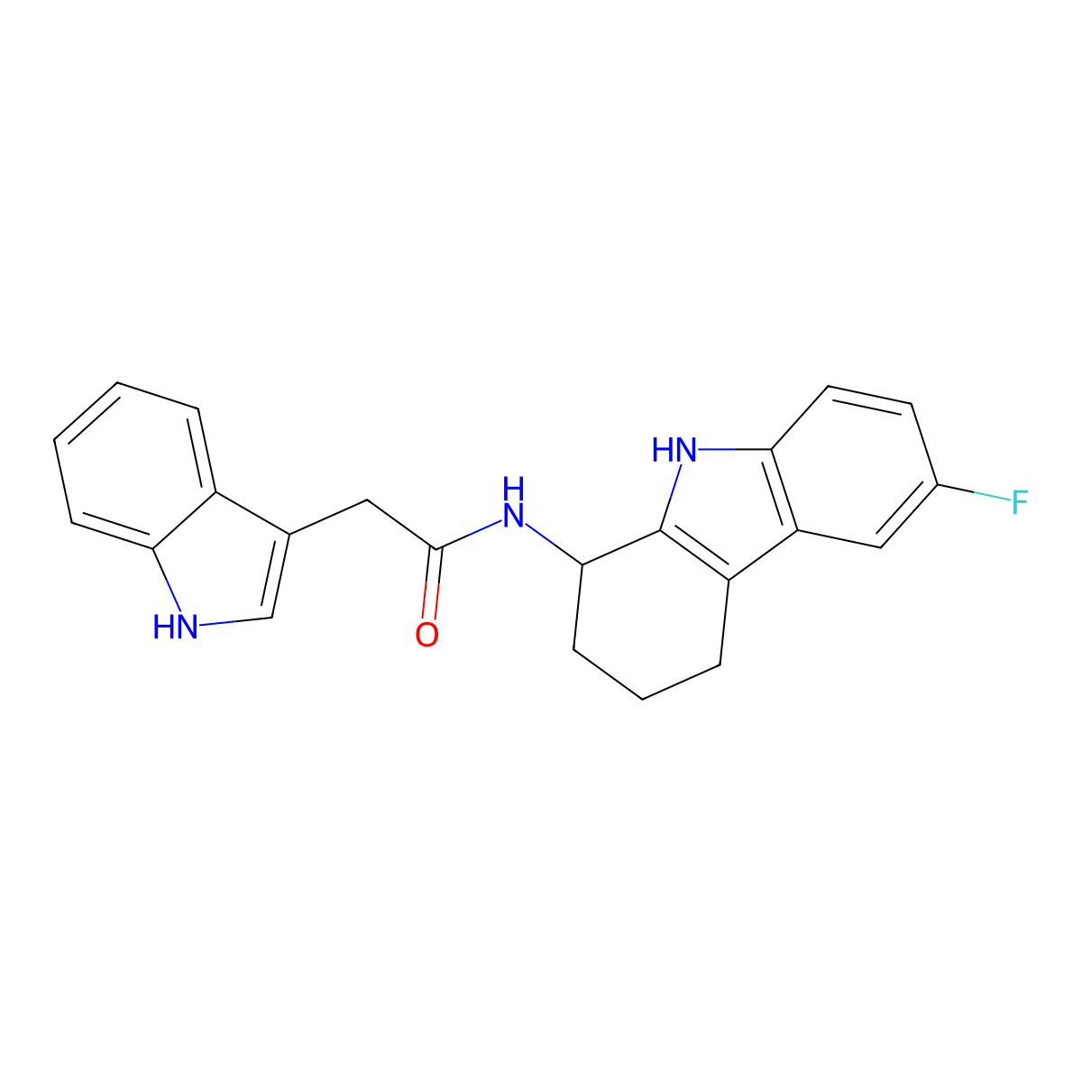 N-(6-fluoro-2,3,4,9-tetrahydro-1H-carbazol-1-yl)-2-(1H-indol-3-yl)acetamide molecular structure, CAS 1574318-43-6