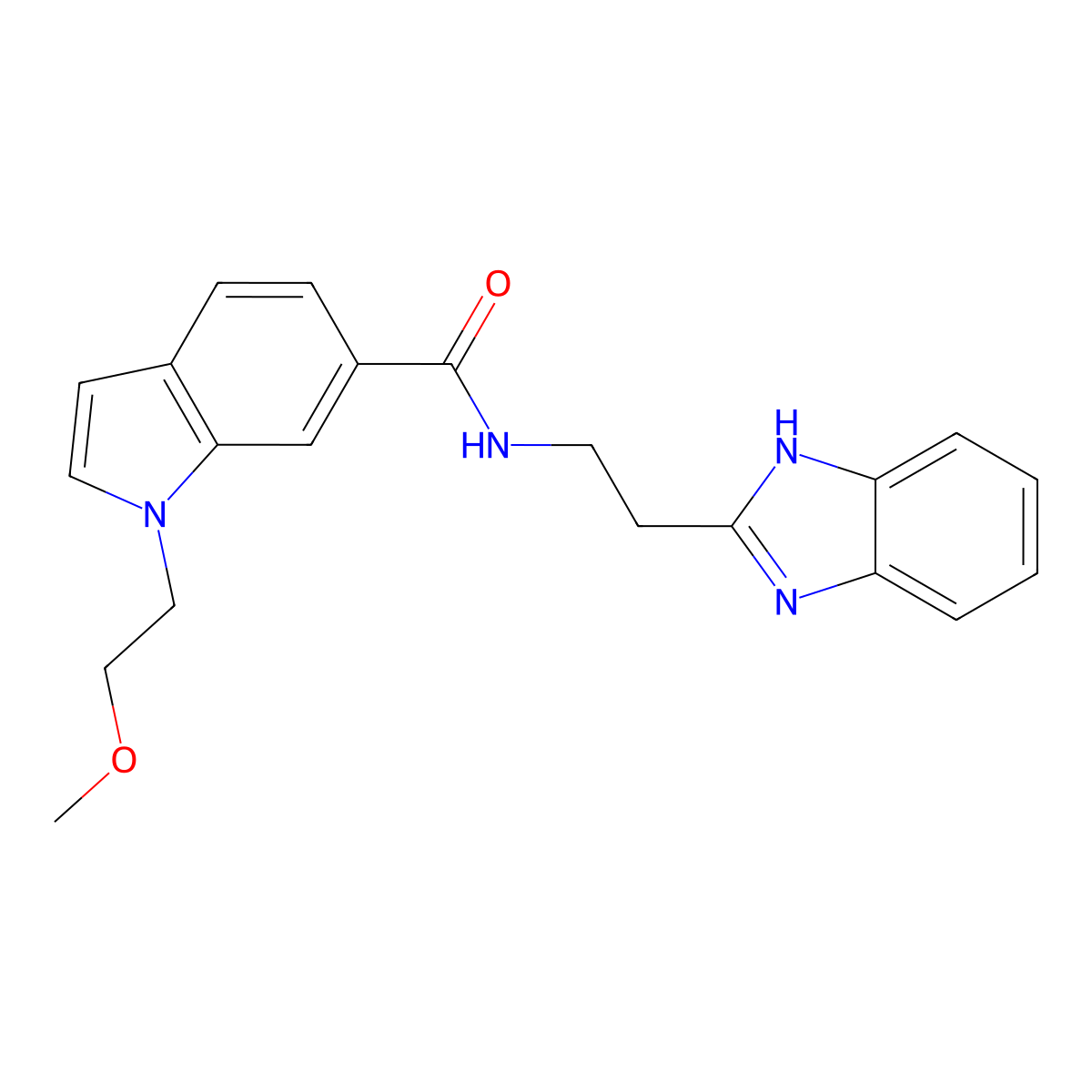 N-[2-(1H-1,3-benzimidazol-2-yl)ethyl]-1-(2-methoxyethyl)-1H-indole-6-carboxamide molecular structure, CAS 1574318-55-0