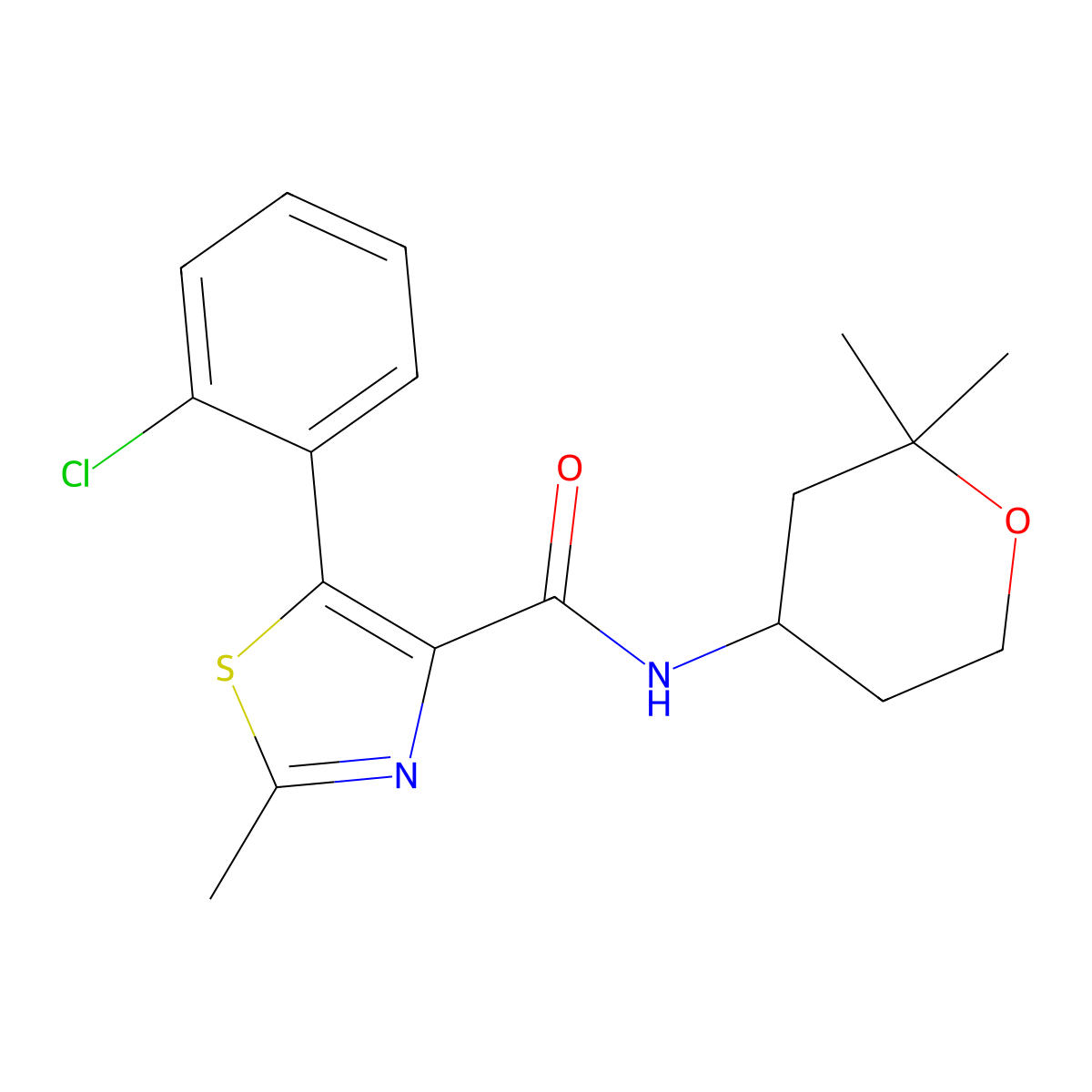 5-(2-chlorophenyl)-N-(2,2-dimethyltetrahydro-2H-pyran-4-yl)-2-methyl-1,3-thiazole-4-carboxamide molecular structure, CAS 1574318-57-2