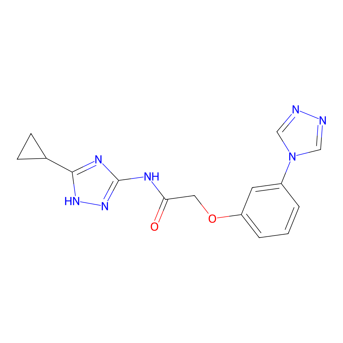 N-(3-cyclopropyl-1H-1,2,4-triazol-5-yl)-2-[3-(4H-1,2,4-triazol-4-yl)phenoxy]acetamide molecular structure, CAS 1574318-60-7