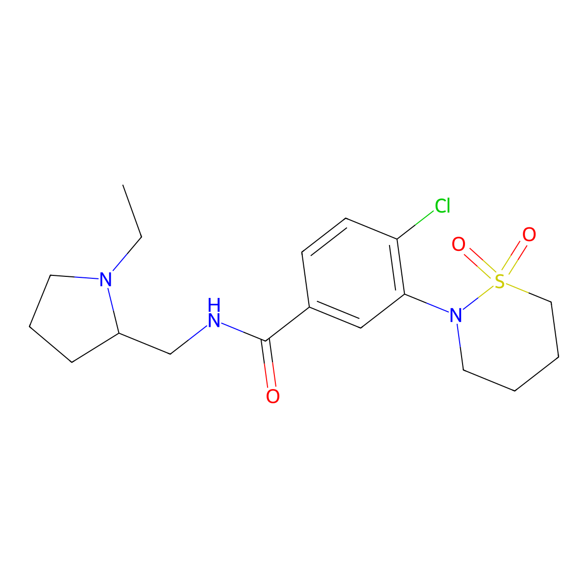 4-chloro-3-(1,1-dioxido-1,2-thiazinan-2-yl)-N-[(1-ethylpyrrolidin-2-yl)methyl]benzamide molecular structure, CAS 1574318-64-1