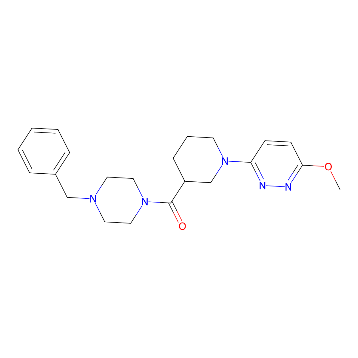 (4-Benzylpiperazin-1-yl)(1-(6-methoxypyridazin-3-yl)piperidin-3-yl)methanone molecular structure, CAS 1574318-65-2
