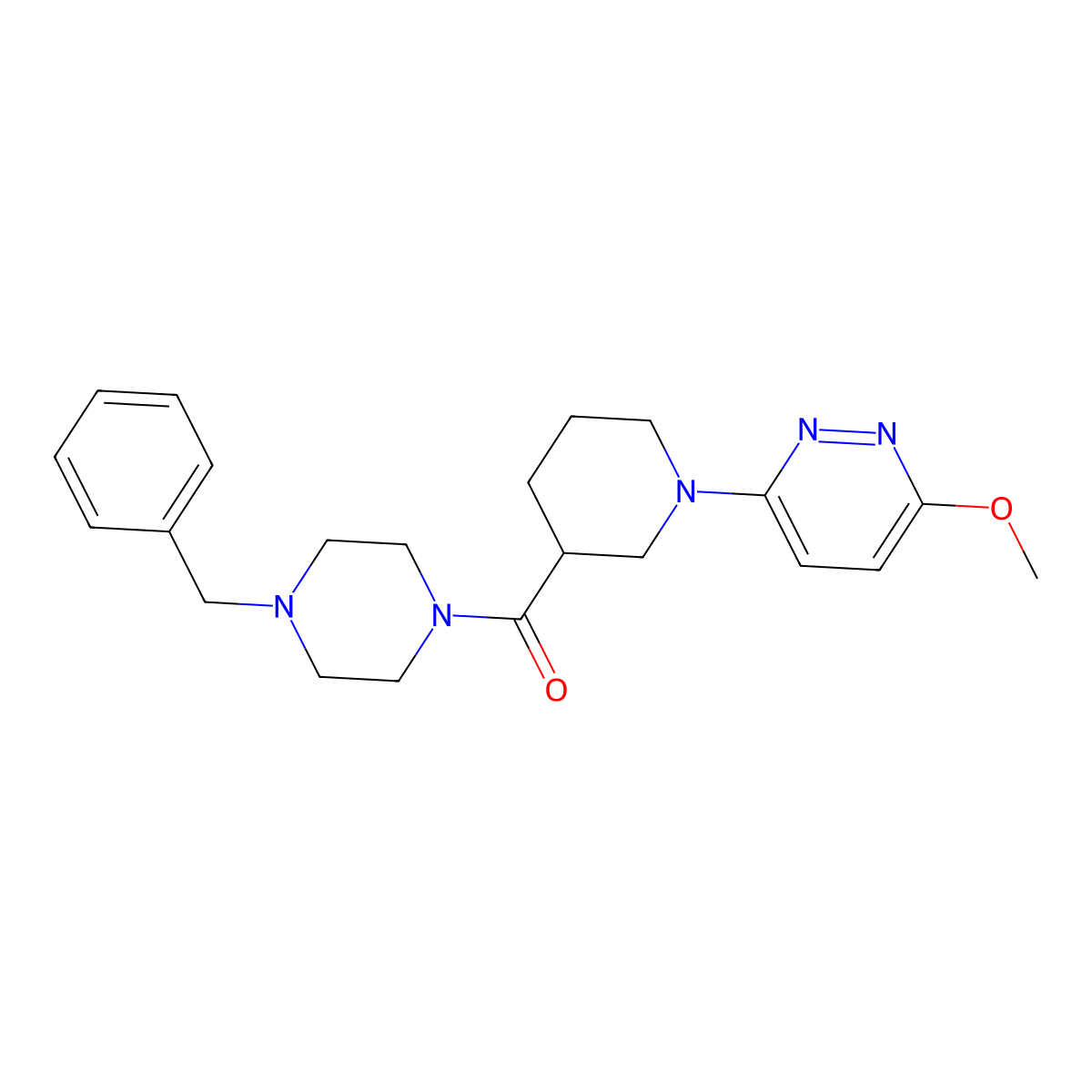 (4-Benzylpiperazin-1-yl)(1-(6-methoxypyridazin-3-yl)piperidin-3-yl)methanone molecular structure, CAS 1574318-65-2