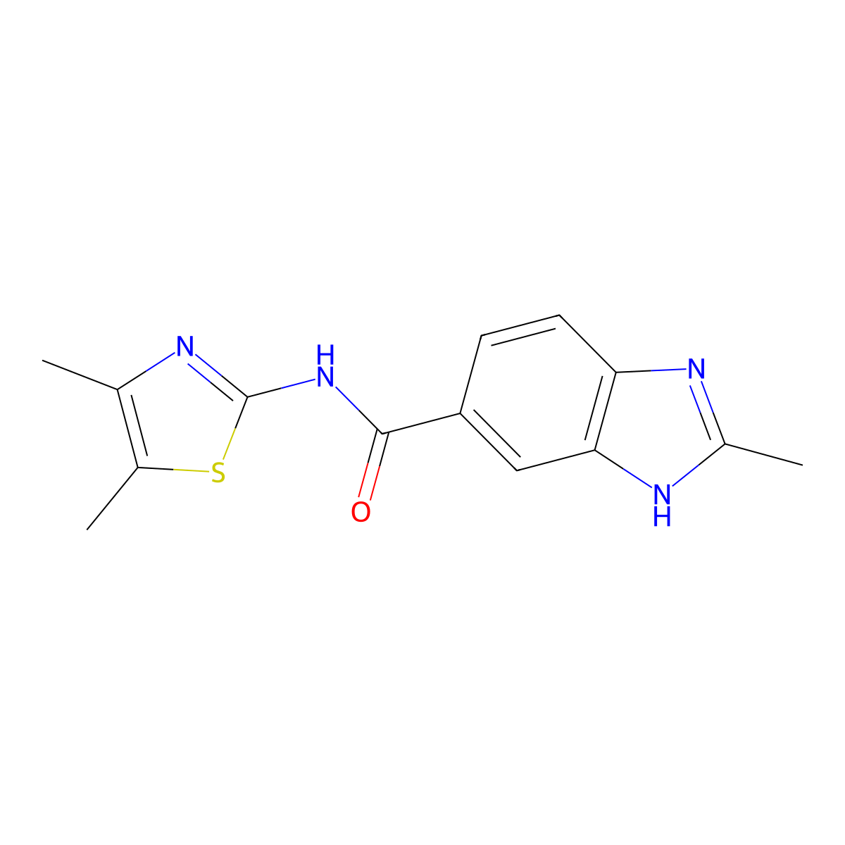 N-(4,5-dimethyl-1,3-thiazol-2-yl)-2-methyl-1H-benzimidazole-5-carboxamide molecular structure, CAS 1574318-74-3